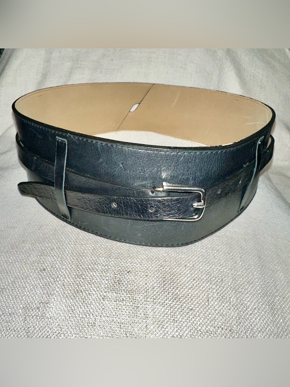 Talbots Black Wide Leather Waist Belt Cincher Medium Statement